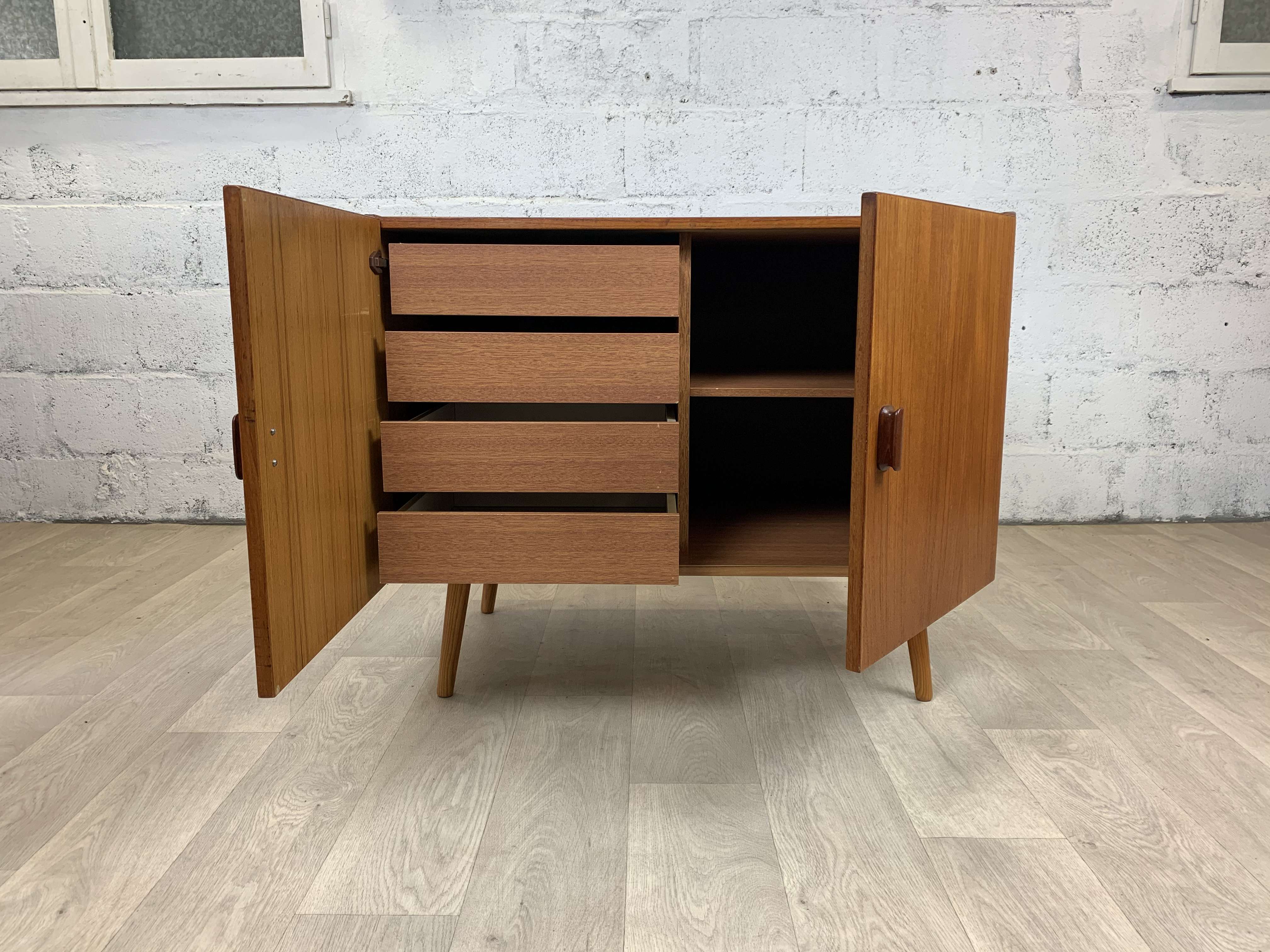 Scandinavian teak buffet with drawers, 60s
