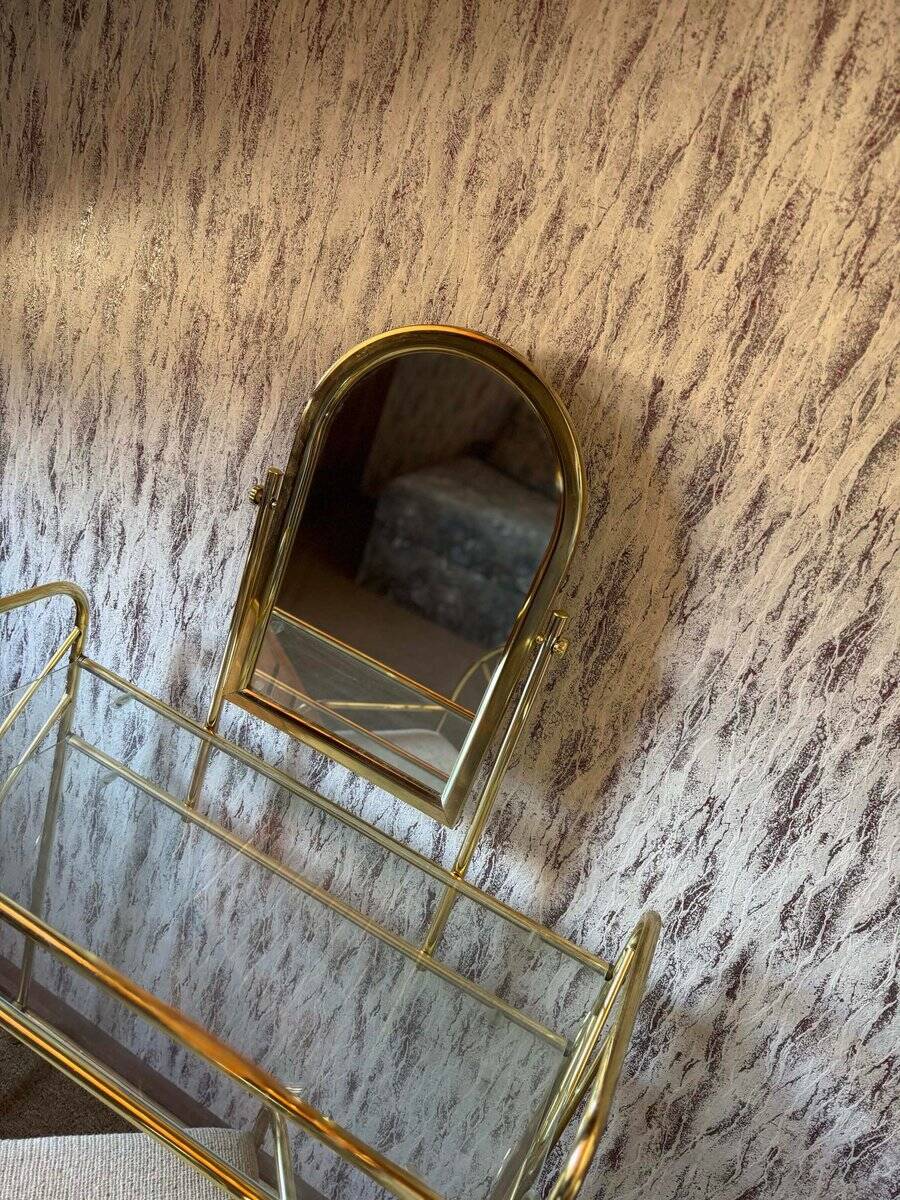 Vintage brass dressing table with mirror and matching stool, 1950s.