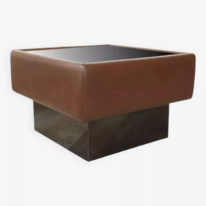 Black leather and glass coffee table