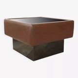 Black leather and glass coffee table