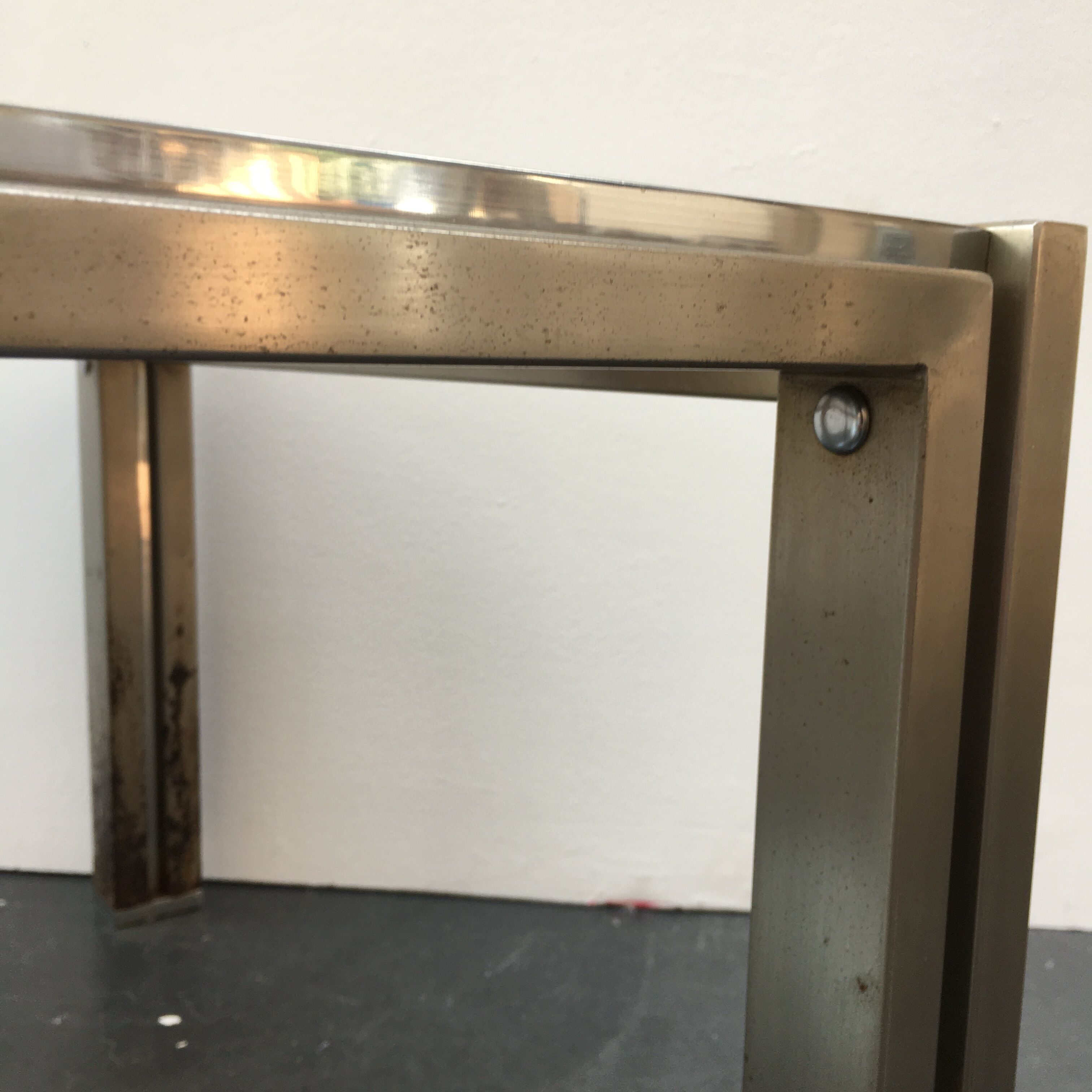 70s coffee table in chrome and smoked glass