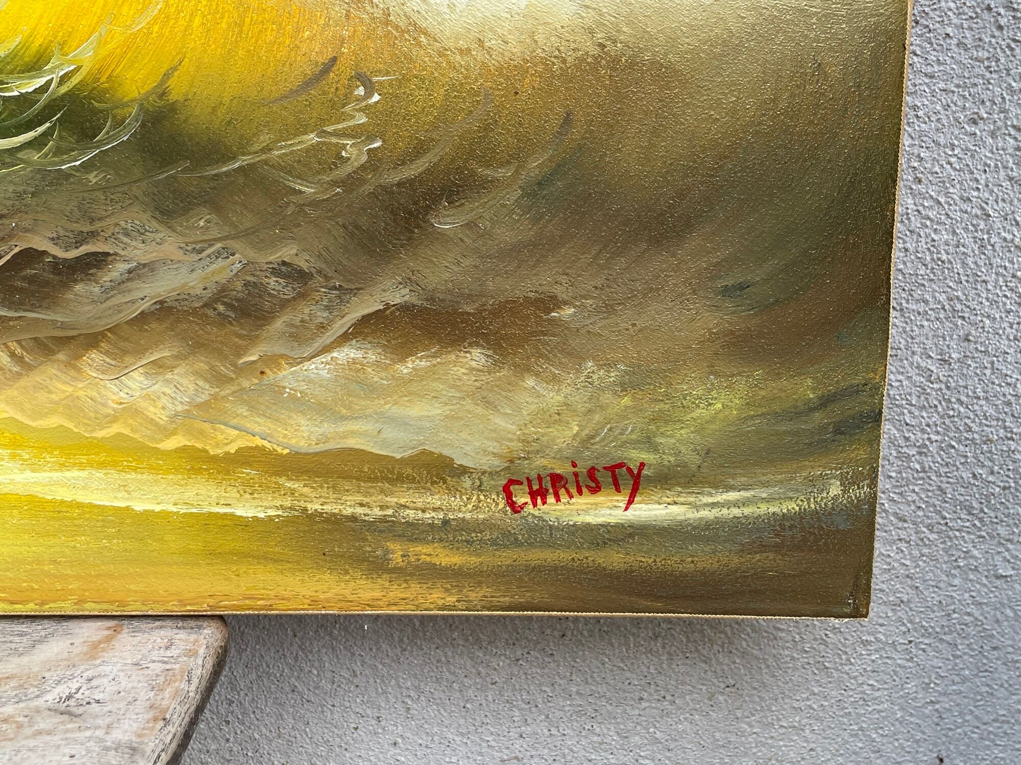 Marine, oil on canvas "Seagull on waves and rock" signed Christy