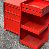 Prisunic 1970 metal trolley and box