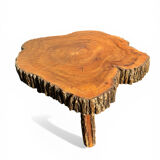 Large brutalist coffee table made from a single piece of cedar trunk, 1960.