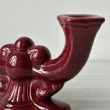 Pair of 1950s burgundy earthenware candlesticks