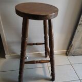 Patinated wooden bar top stool round seat