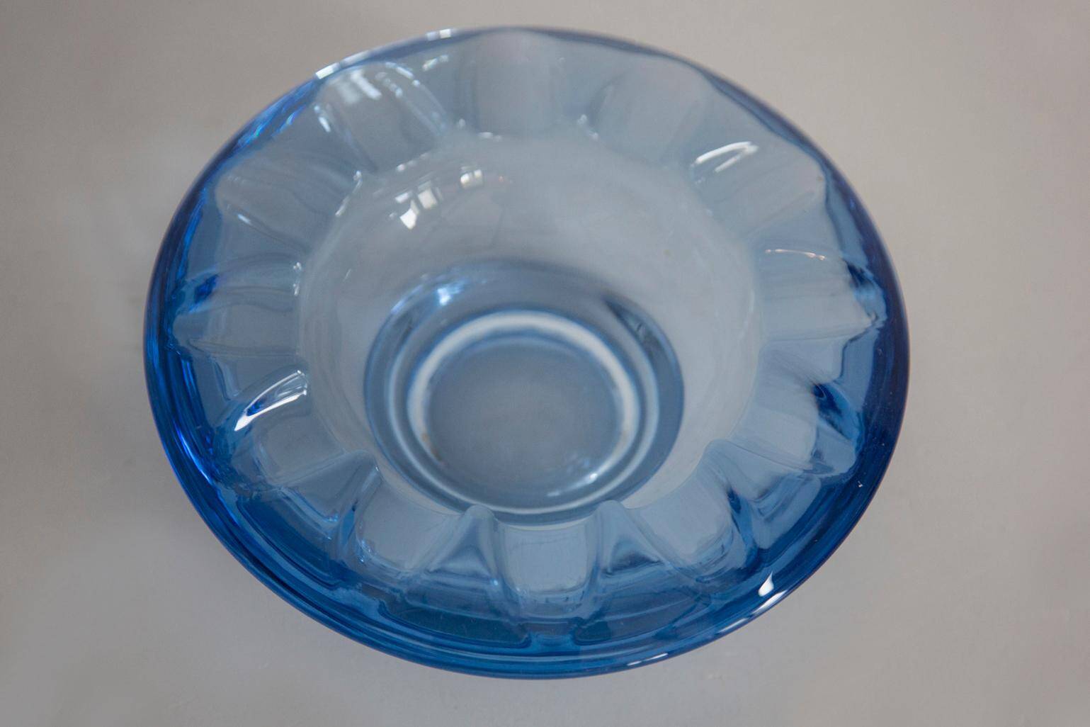 Blue Glass Ashtray Bowl Rosice Mid-Century, Czech Republic, 1970s