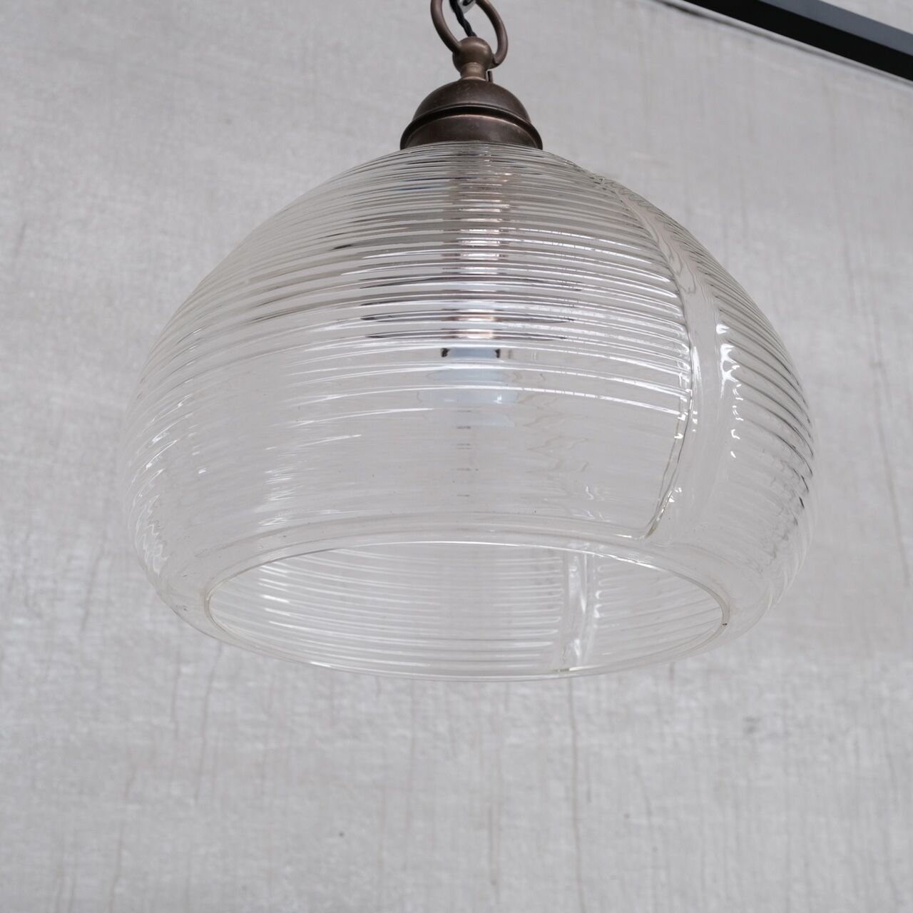 Large Mid-Century Brass and Glass Pendant Light