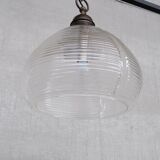 Large Mid-Century Brass and Glass Pendant Light