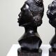 Couple of Malagasy busts in dark exotic wood, carved, craftsmanship from the 1940s to 1970s.