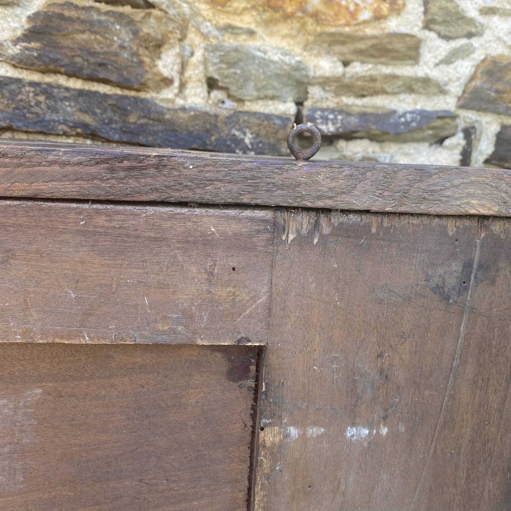 Large wall shelf with 2 wooden and brass shelves.