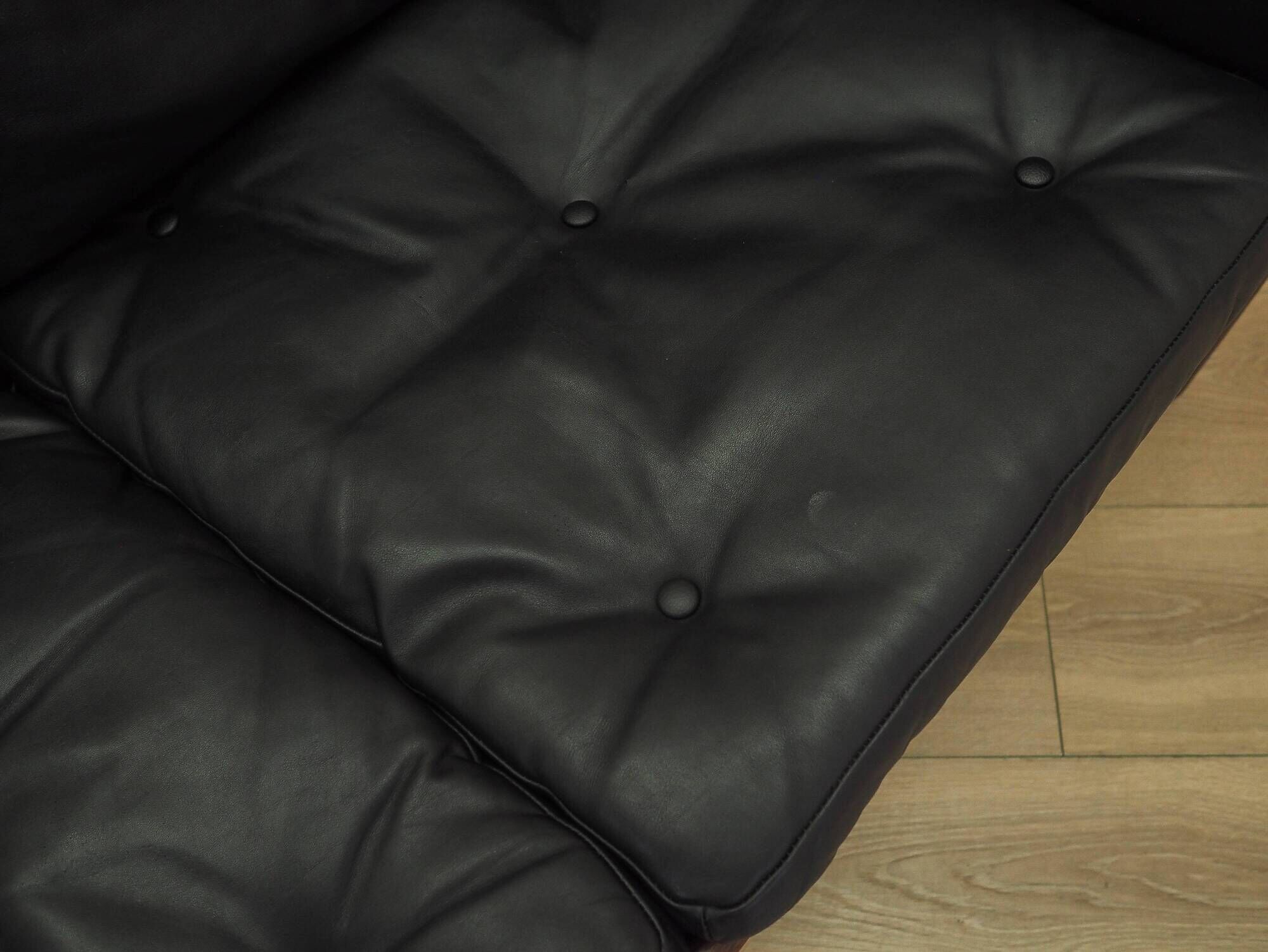 Rosewood sofa Gunnar Myrstrand for Källemo, black leather, 1960s