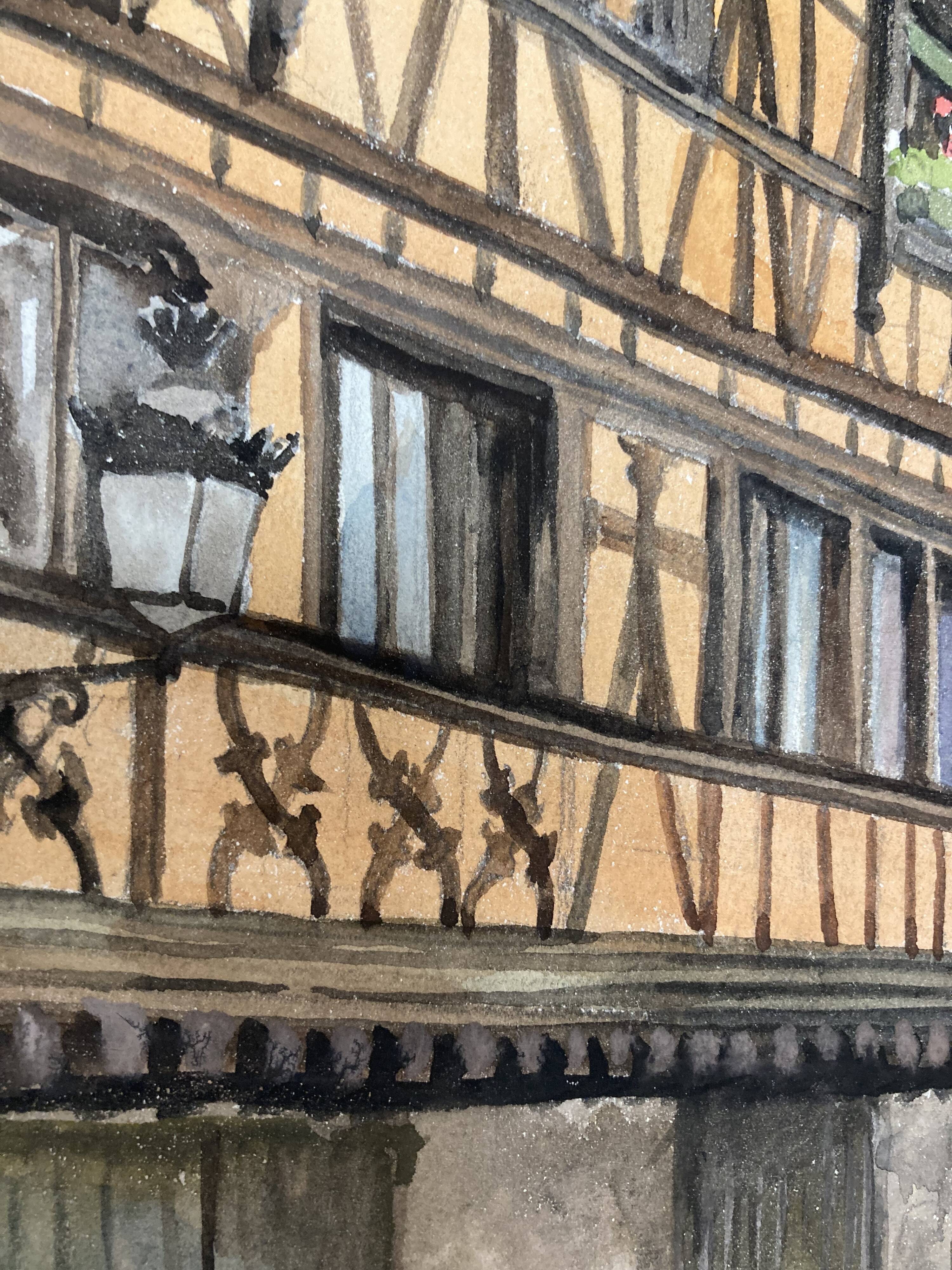 Watercolor vintage village view