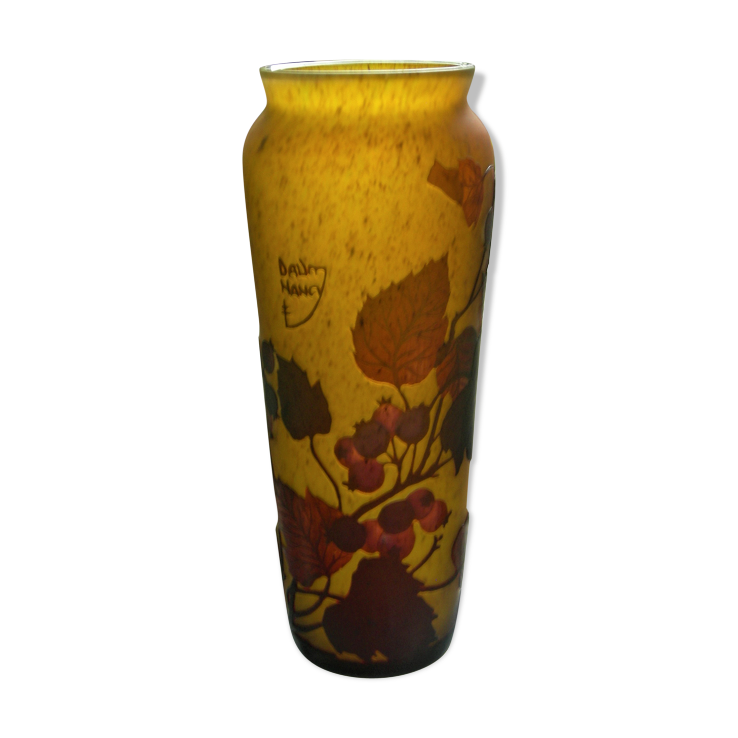 Daum Nancy's art nouveau-style vase with red brown with rosehip decoration