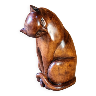 Carved wooden cat popular art signed