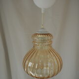 Striated pear-shaped pendant light, in smoked glass