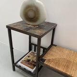 Side table with straw bench