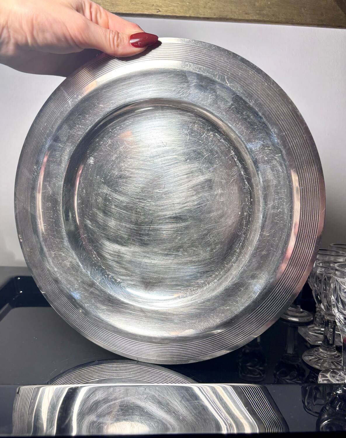 Cabaret set Baccarat 8 glasses and silver plated tray