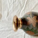 Vintage brass vase with cloisonné enamel floral decoration
