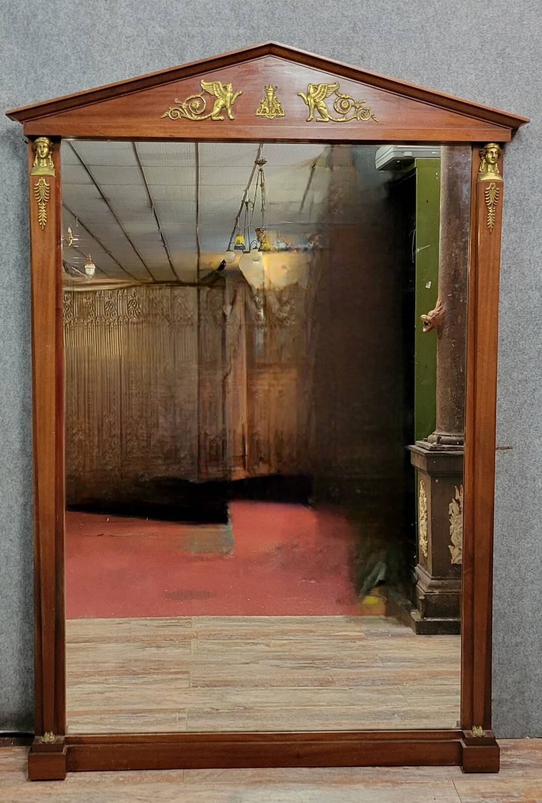Large Empire mirror, return from Egypt, in mahogany, circa 1880 / h186cm