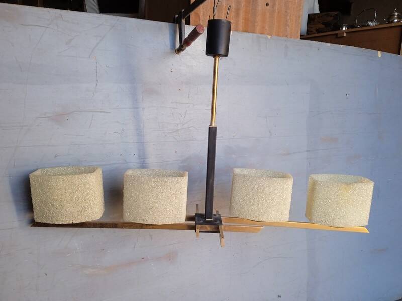 Arlus chandelier gold metal granite glass ep 1950
