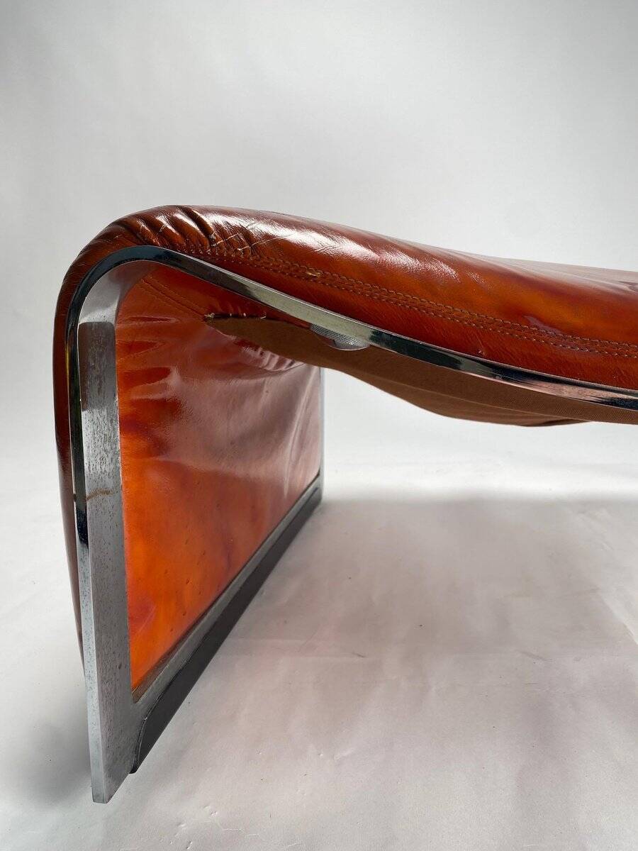 Set of Chromed Metal and Leather Armchairs by Vittorio Introini for Saporiti, 1965