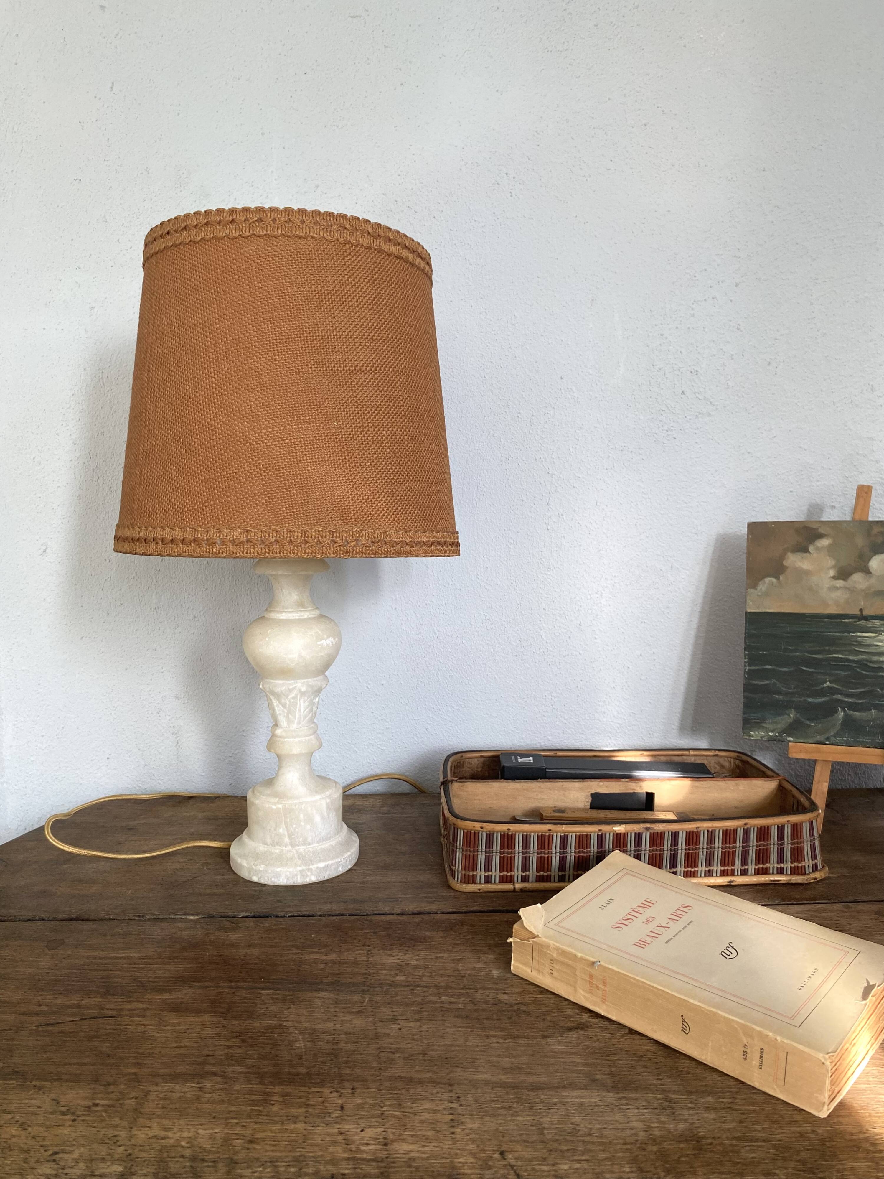 Alabaster lamp, 2m fabric cable, braided jute lampshade