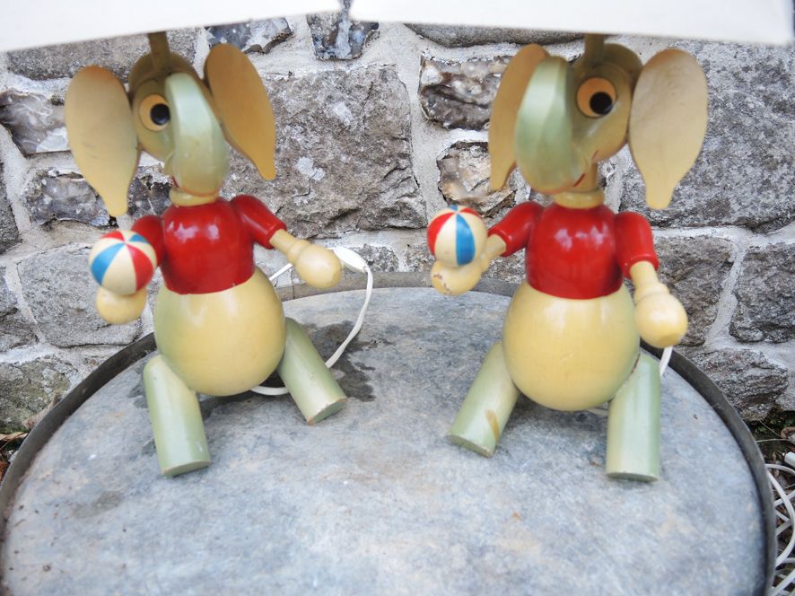 2 ancient elephant wooden pose lamps for children