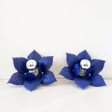 Pair of vintage Masca blue metal flower wall lights