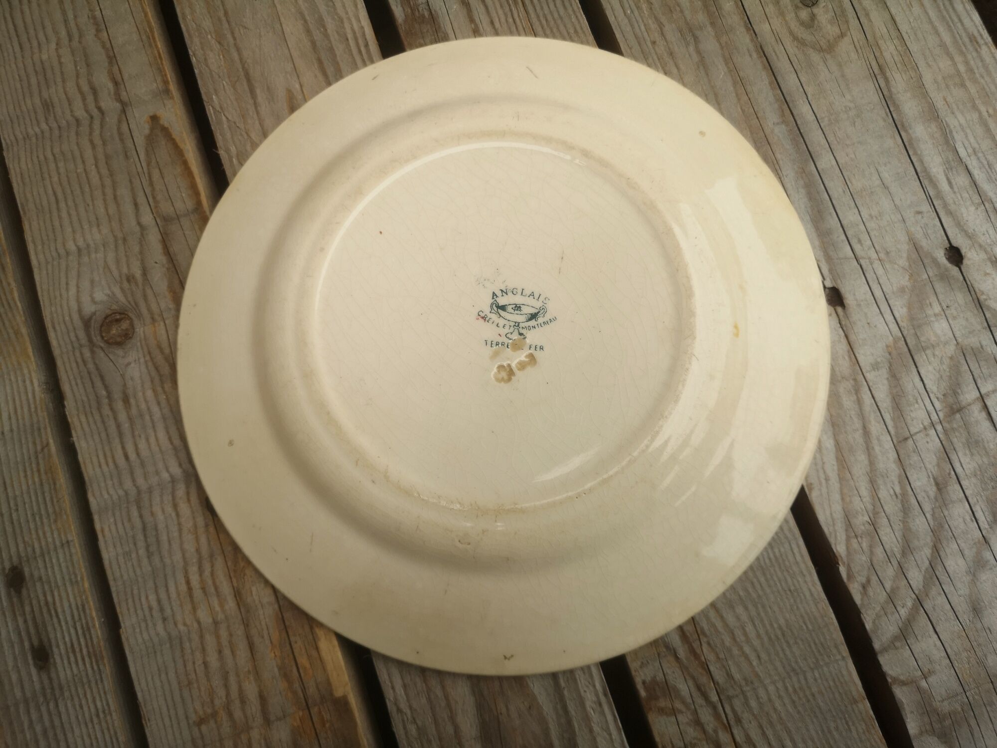 Plate old Terre de Fer Creil and Montereau Collection English