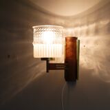 Scandinavian wall lamp in teak and glass
