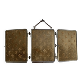 Miroir vintage 1910 triptyque barbier fleur de lys doré - 22 x 50 cm