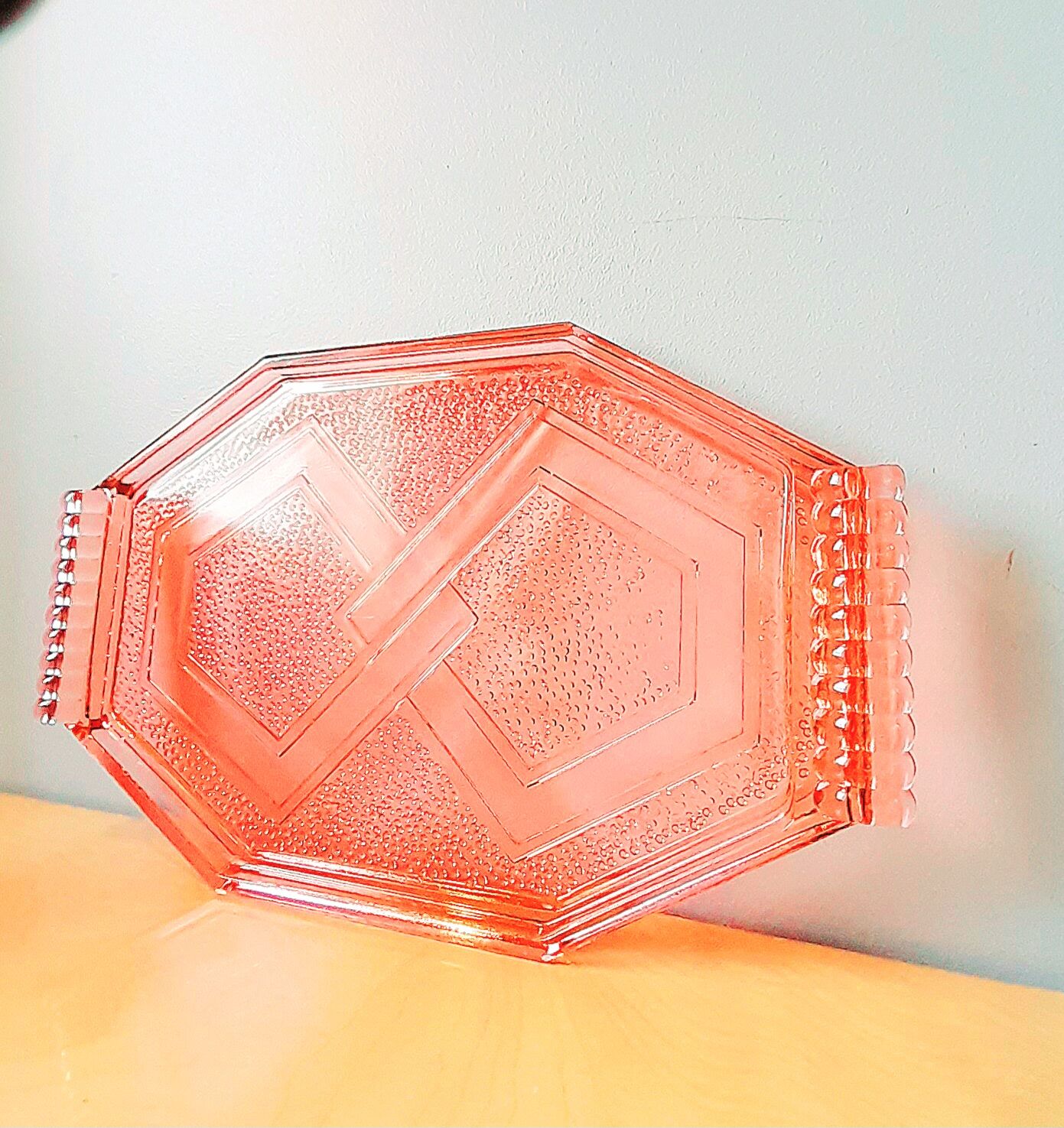 Art Deco pink glass top