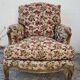 Antique Louis XV style shepherdess armchair in floral flocked fabric