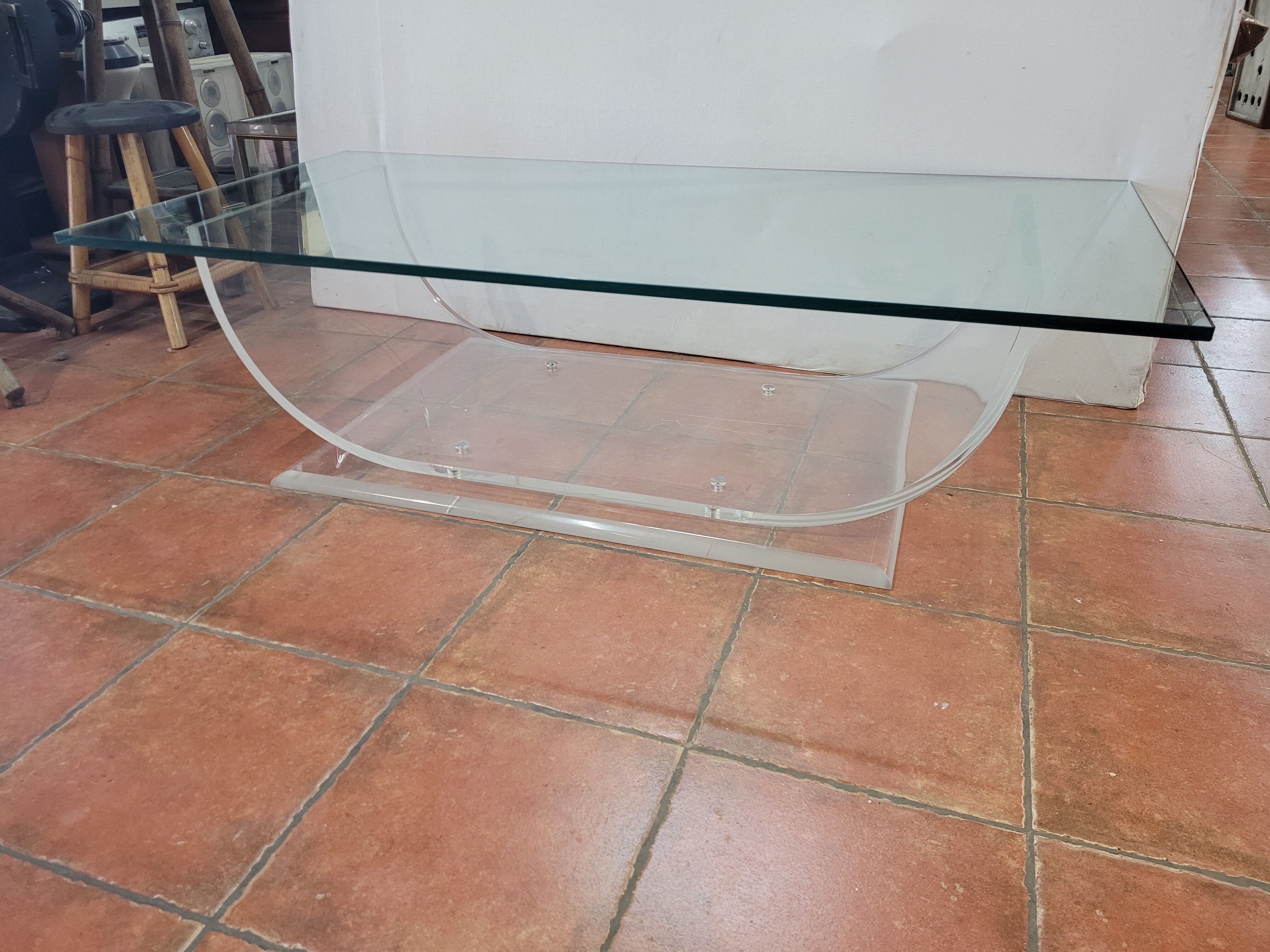 Plexiglas coffee table glass top from the 70s, 140×70cms