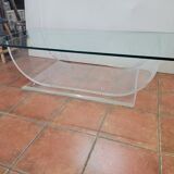Table basse en plexiglas dessus verre des années 70, 140×70cms