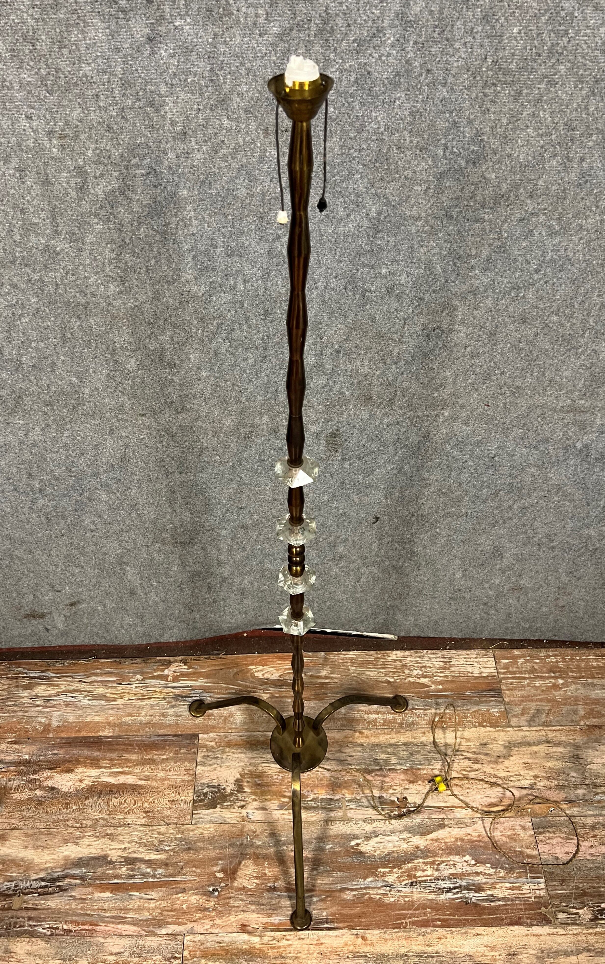 Vintage floor lamp foot in iron, glass and gilded brass circa 1950