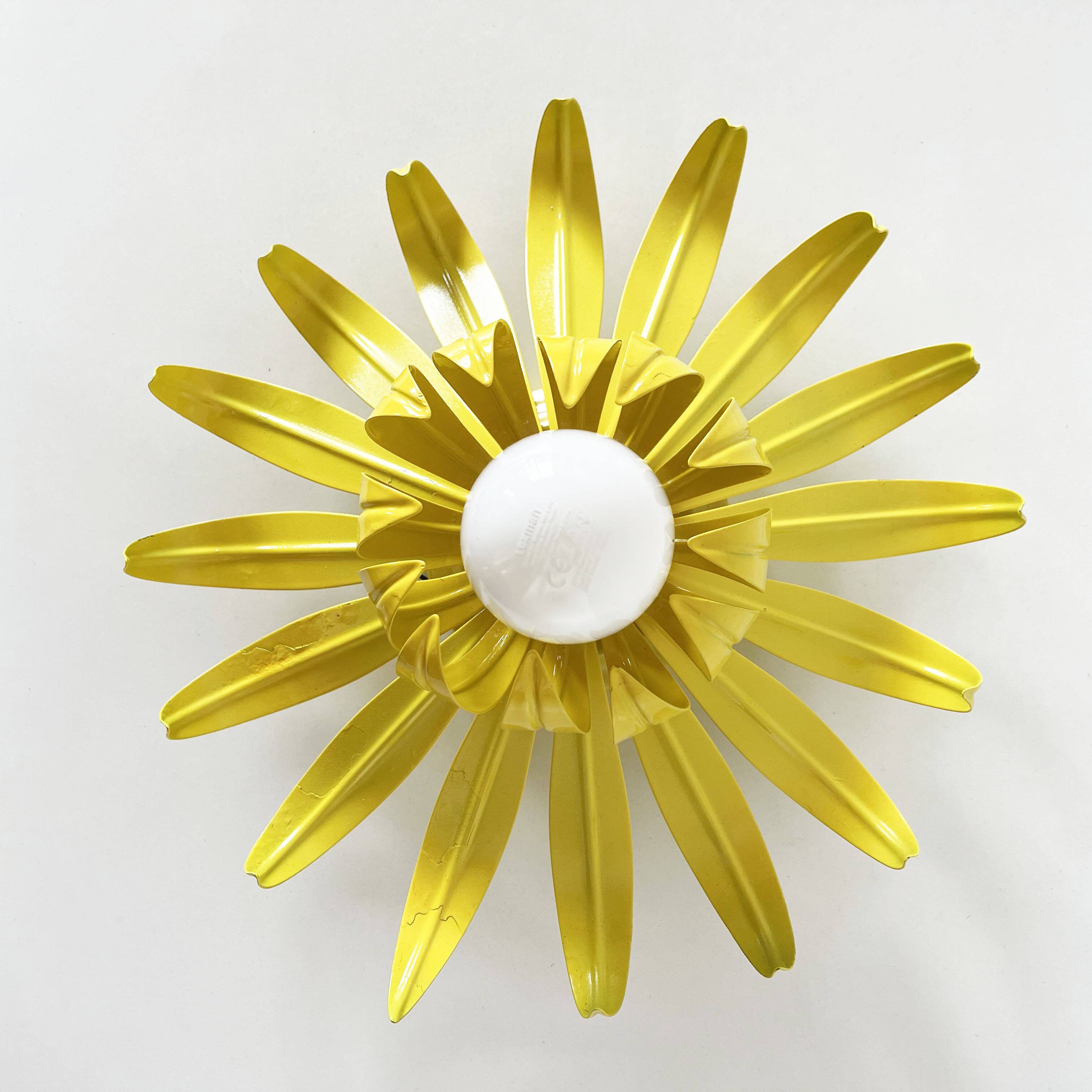 Vintage yellow metal flower wall light