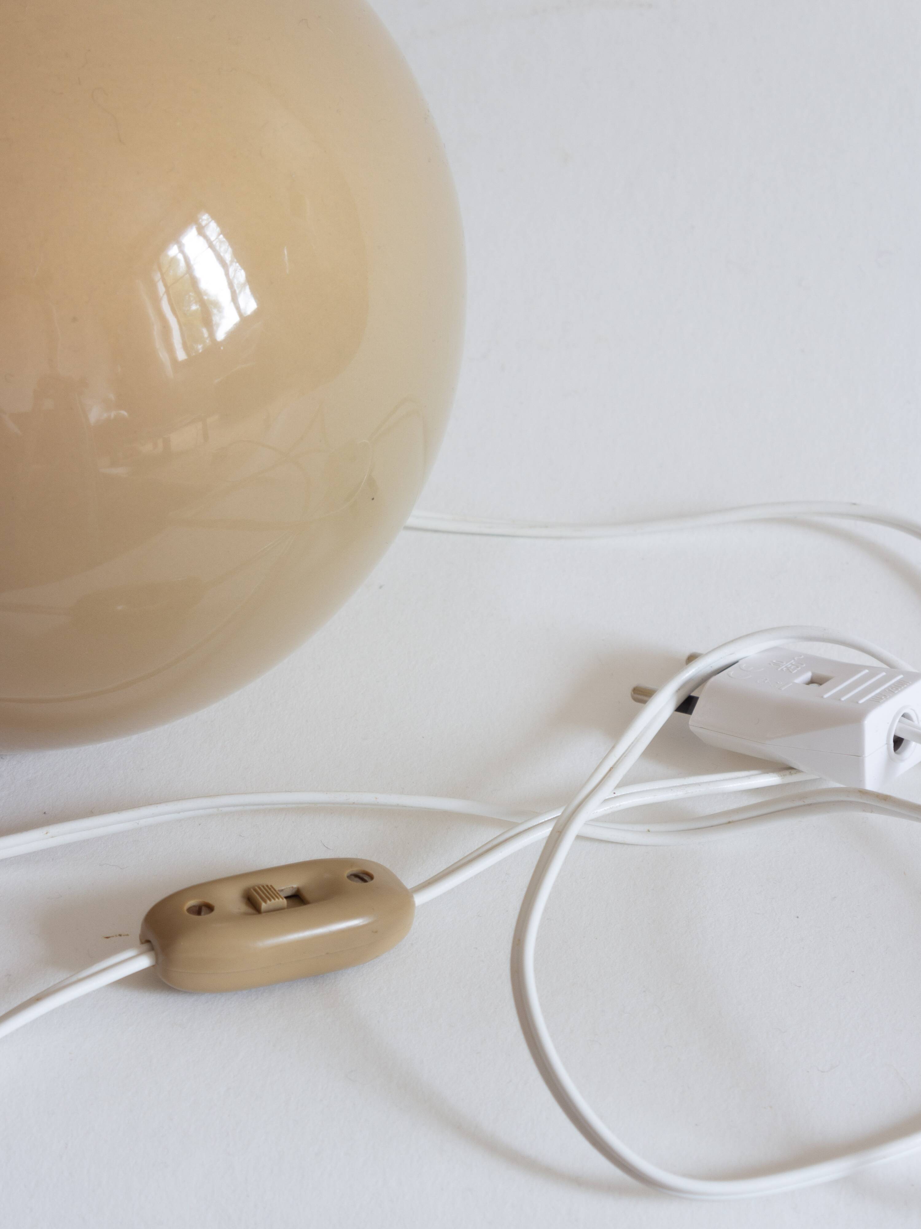 Ceramic ball lamp base in caramel beige color, 70s