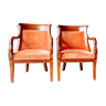Pair mahogany armchairs style restoration