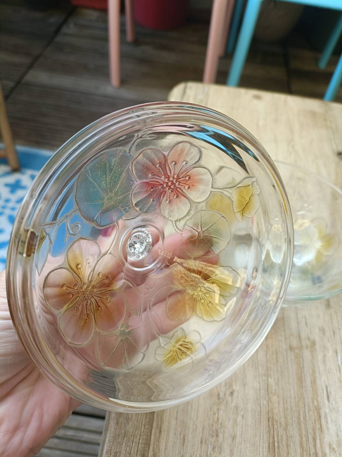 Candy dish, painted glass sugar bowl