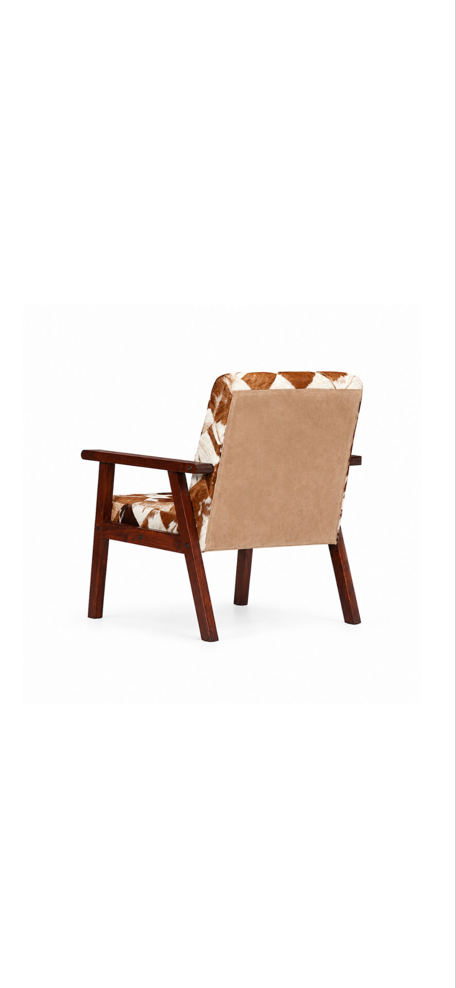 Fauteuil design vintage en bois et cuir de chèvre
