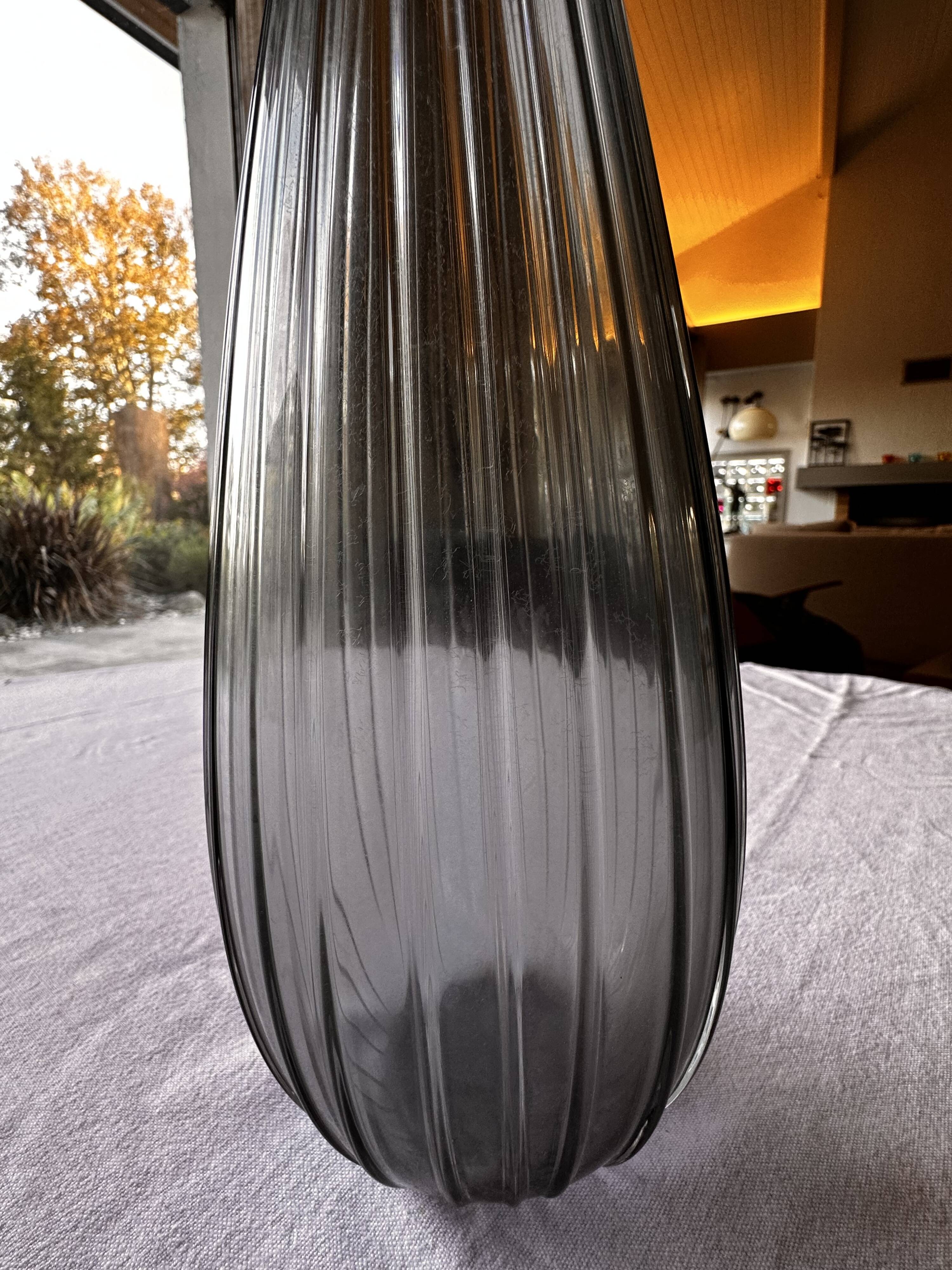 Salviati soliflore vase Aria Piccolo model in blue gray ribbed glass