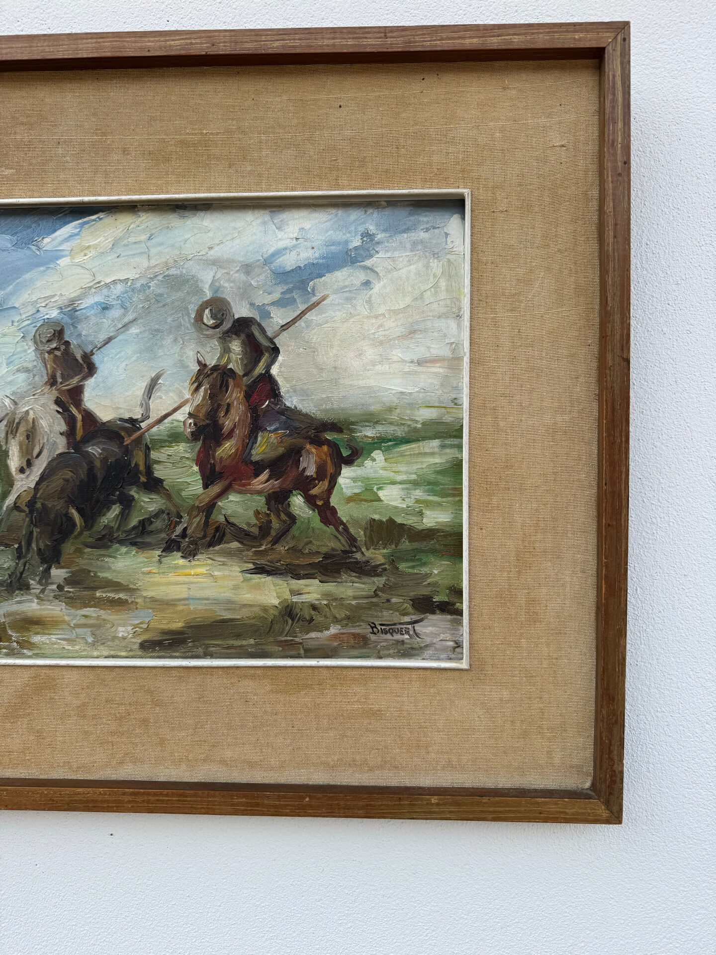 Tableau huile scène camarguaise 20ème