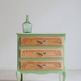 Small green Parisian chest of drawers with 3 drawers in semi-solid oak