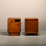 Pair Art Deco Nightstands or Bedside tables Oak and Glass, Netherlands, 193