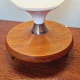Scandinavian tripod lamp in white opaline and teak, 1960s