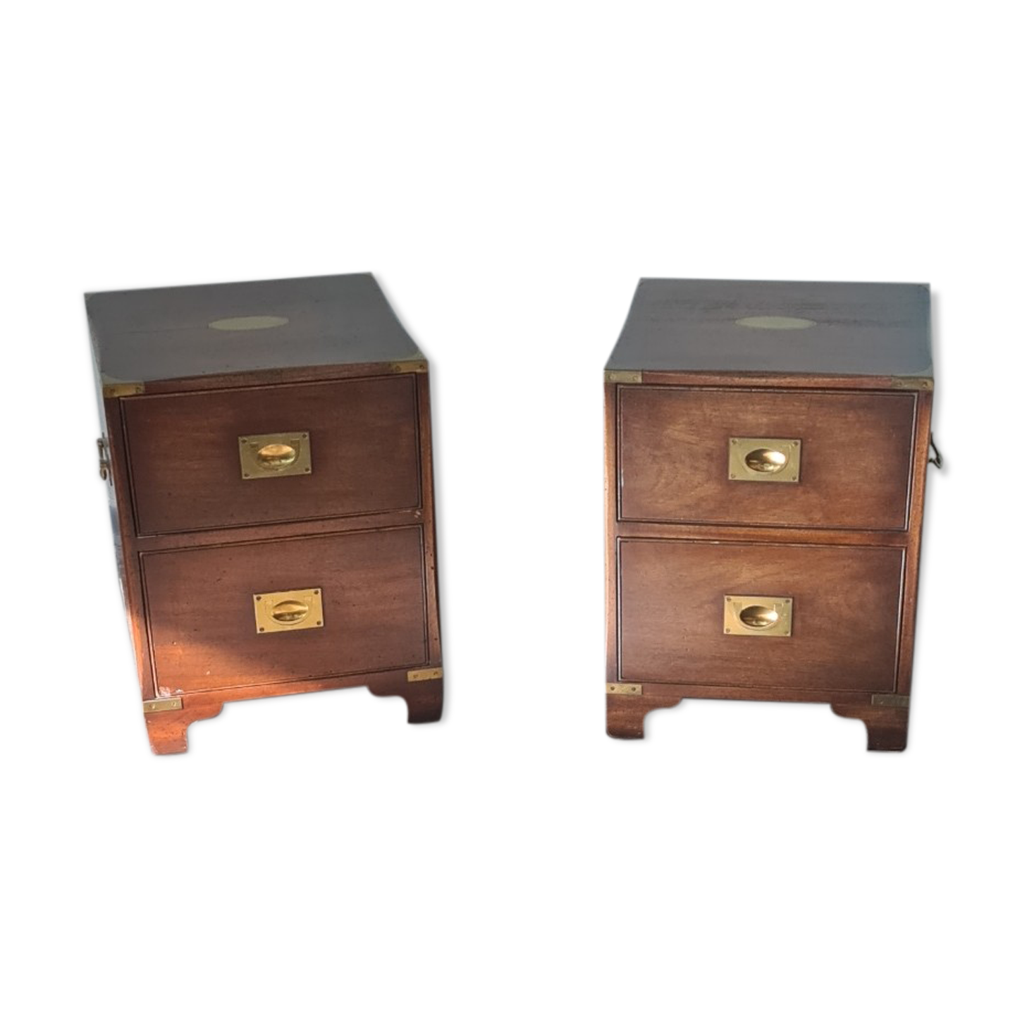 Pair of vintage military campaign wooden nightstands by reprodux england