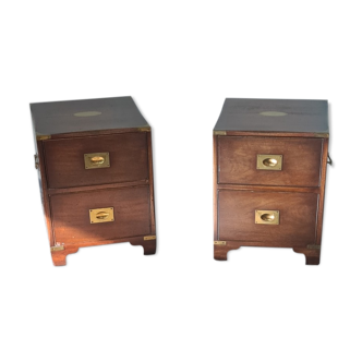 A pair [2] Vintage wooden Military campagne chest nightstands by Reprodux England