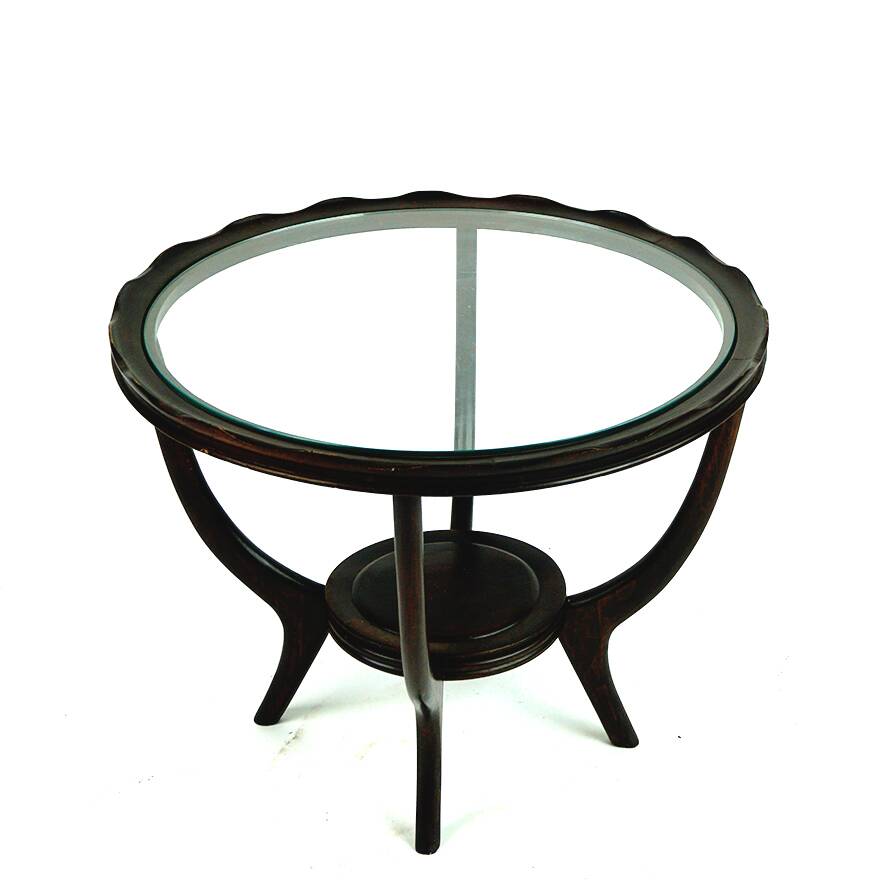 Italian round coffee table from the 1950s with a glass top, attributed to Carlo di Carli.